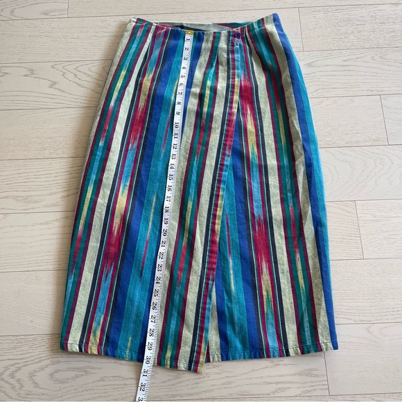 Vintage 90s Basic Editions Colorful Aztec Southwestern striped wrap midi skirt - Picture 7 of 13